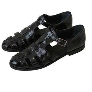 Caron Callahan Cecile Sandal Black Patent Leather Fisherman Woven 9 40
